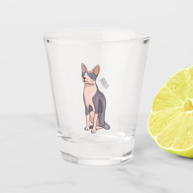 Sphynx cat cartoon illustration schnapsglas (Vorderseite)