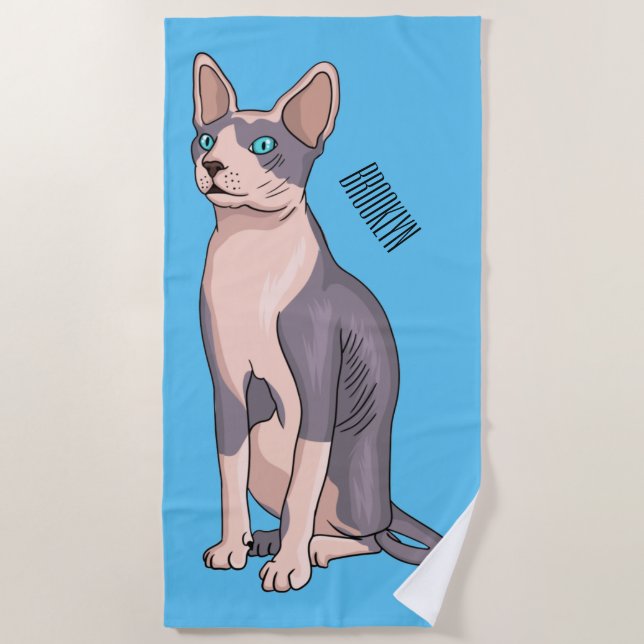 Sphynx cat cartoon illustration strandtuch (Vorderseite)