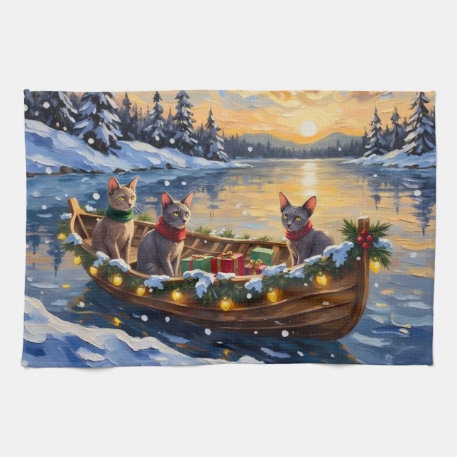 Sphynx Cat Christmas Boat Holiday Geschirrtuch (Horizontal)