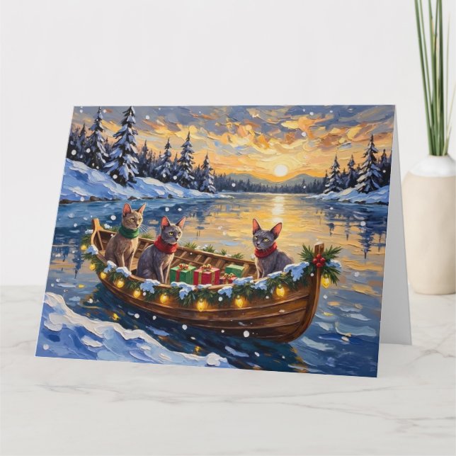 Sphynx Cat Christmas Boat Holiday Karte (Vorderseite)