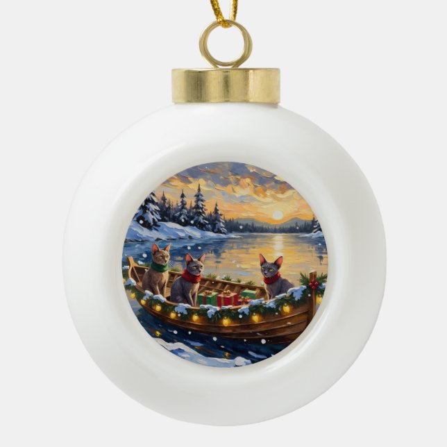 Sphynx Cat Christmas Boat Holiday Keramik Kugel-Ornament (Vorderseite)