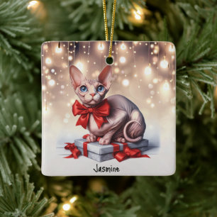 Sphynx Cat Christmas Keramikornament