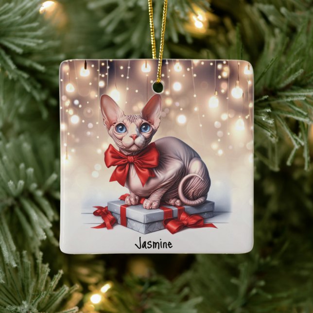 Sphynx Cat Christmas Keramikornament (Baum)