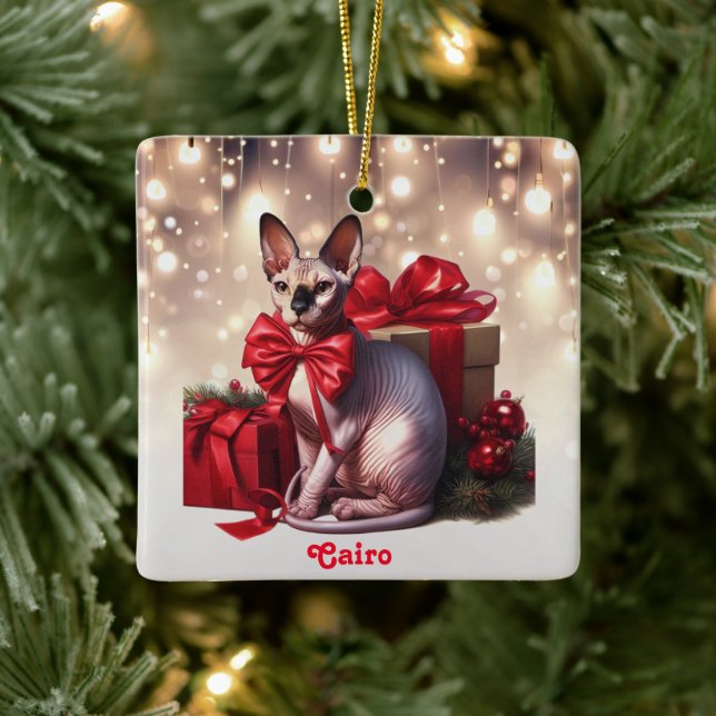 Sphynx Cat Christmas Keramikornament (Baum)
