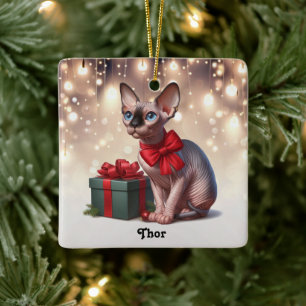 Sphynx Cat Christmas Keramikornament