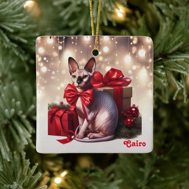 Sphynx Cat Christmas Keramikornament (Baum)
