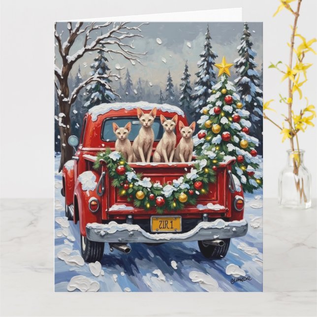 Sphynx Cat Christmas Red Truck Holiday Karte (Gelbe Blume)