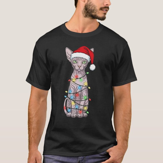Sphynx Cat Christmas Santa Lover T-Shirt (Vorderseite)