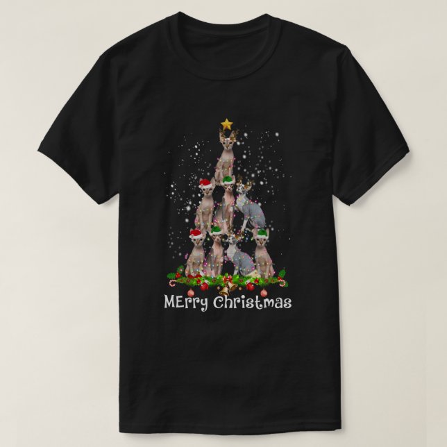 Sphynx Cat Christmas Tree Xmas Cat Lover T-Shirt (Design vorne)
