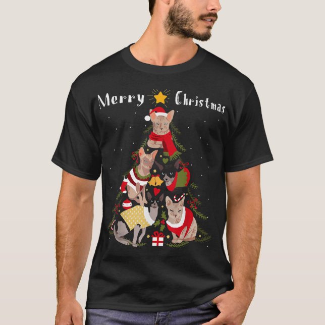 Sphynx Cat Christmas Tree Xmas Cat Lover T-Shirt (Vorderseite)