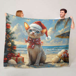 Sphynx Cat Christmas Vintag Beach Fleecedecke