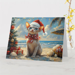 Sphynx Cat Christmas Vintag Beach Karte