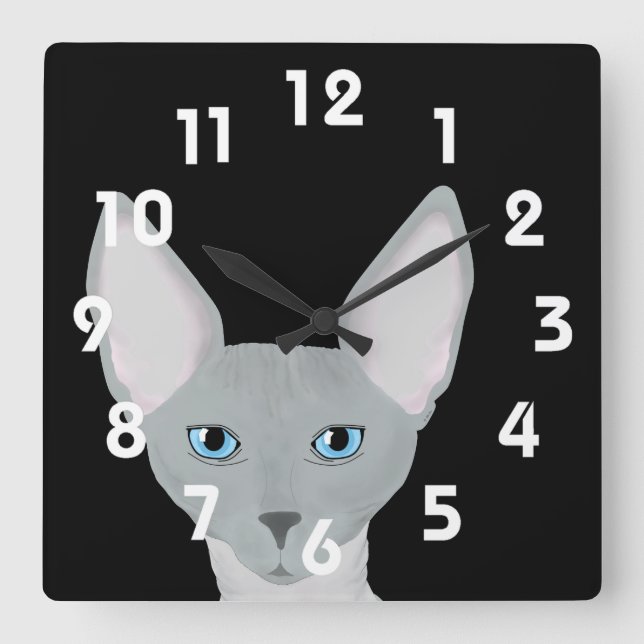 Sphynx Cat Clock Quadratische Wanduhr (Vorderseite)