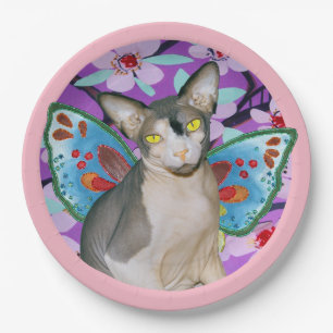 Sphynx Cat Fairy Angel Floral Party Pappteller