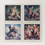 Sphynx Cat Family Square Puzzle 676 pcs<br><div class="desc">Step into a dreamy, otherworldly moment of calm and connection. This tender scene captures a sphynx family, nestled together in soft, flowing textures and gentle hues. The smooth, velvety lines of their skin and the tranquil lighting evoke a sense of quiet intimacy and warmth. The artwork has a soft, surreal...</div>