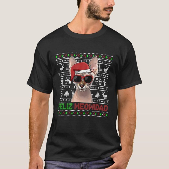 Sphynx Cat Feliz Meowidad Funny Christmas T-Shirt (Vorderseite)
