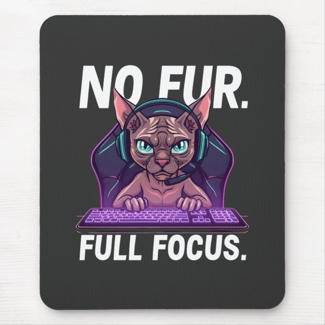 Sphynx Cat Gamer Full Focus Neon Art Mousepad (Vorne)