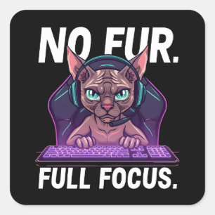 Sphynx-Cat-Gamer Full-Fokus-Neon-Kunst Quadratischer Aufkleber