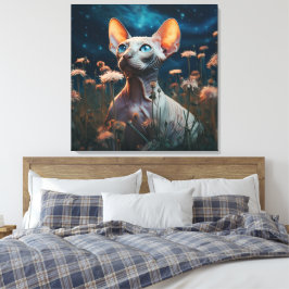 Sphynx Cat Gazing Sky – Vibrant Floral Art Leinwanddruck