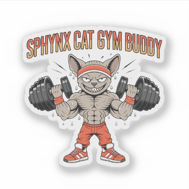 Sphynx Cat Gym Buddy Cartoon Fitness Art Aufkleber (Vorderseite)