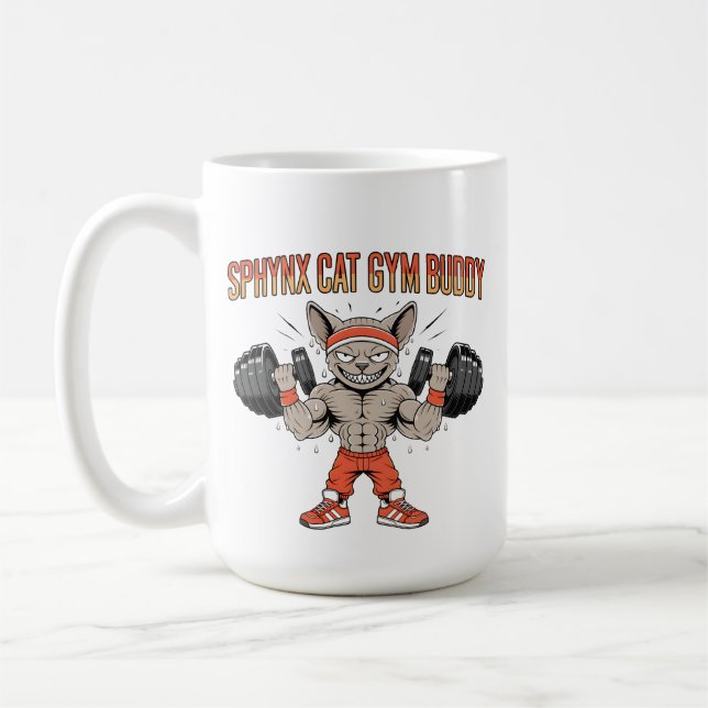 Sphynx Cat Gym Buddy Cartoon Fitness Art Kaffeetasse (Links)