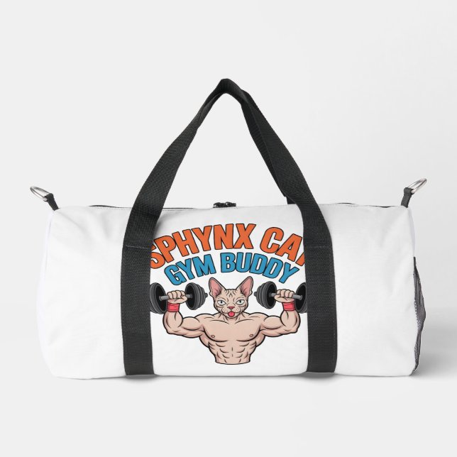 Sphynx Cat Gym Buddy Muscular Cartoon Art Duffle Bag (Vorderseite)
