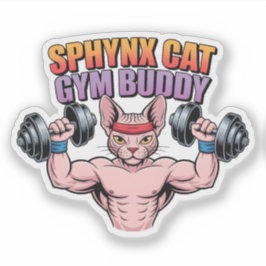 Sphynx Cat Gym Buddy Muscular Cartoon Aufkleber