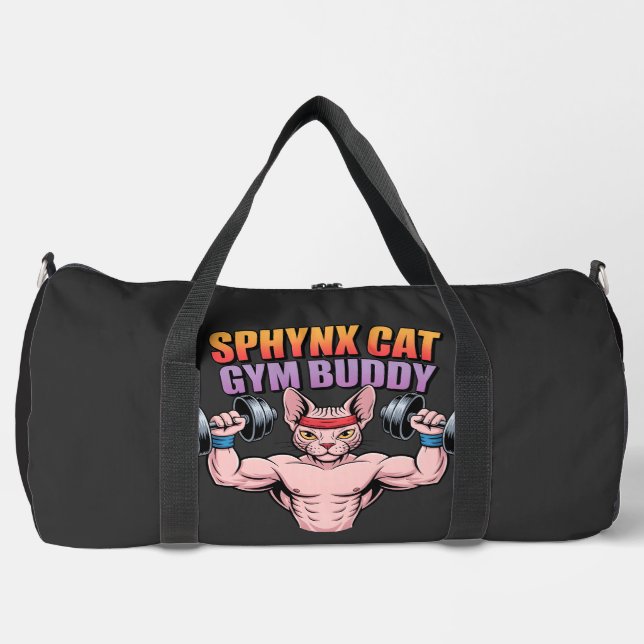 Sphynx Cat Gym Buddy Muscular Cartoon Duffle Bag (Vorderseite)