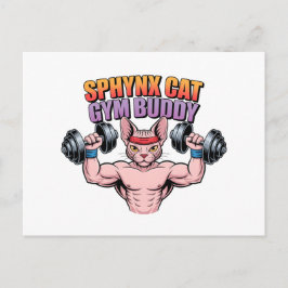 Sphynx Cat Gym Buddy Muscular Cartoon Postkarte
