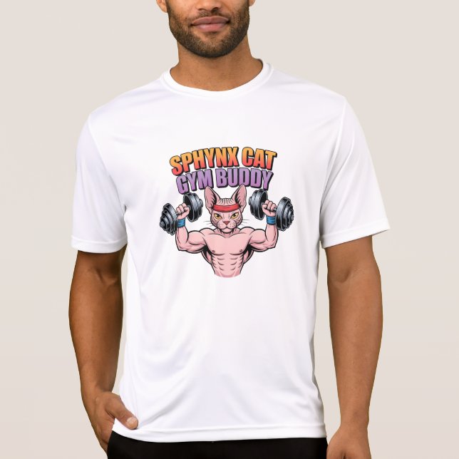 Sphynx Cat Gym Buddy Muscular Cartoon T-Shirt (Vorderseite)