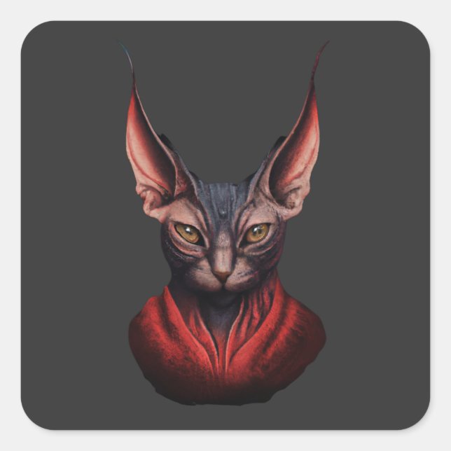 Sphynx Cat- Half Cat, Halb Teufel, Master Sphynx # Quadratischer Aufkleber (Vorderseite)