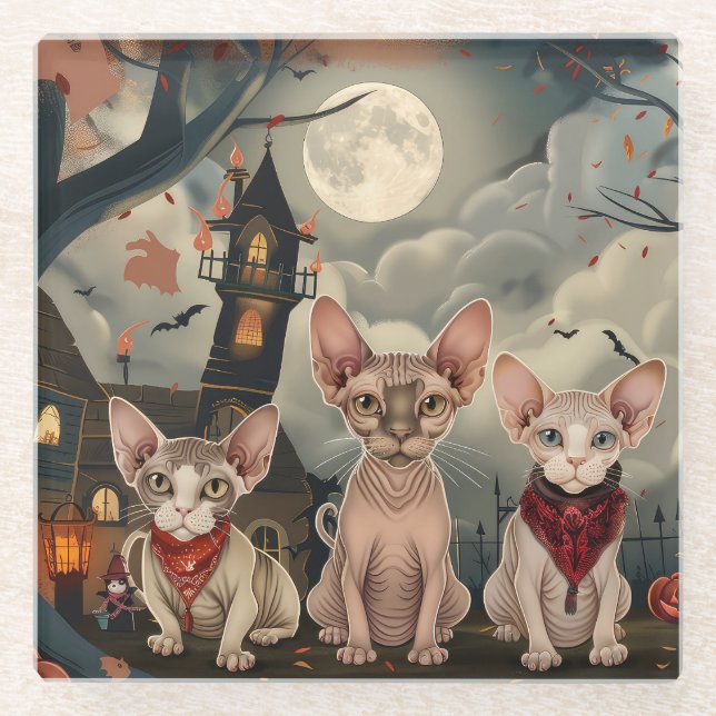 Sphynx Cat Halloween Spooky Glasuntersetzer (Vorderseite)