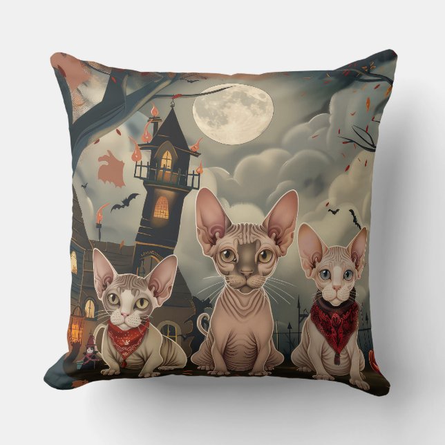 Sphynx Cat Halloween Spooky Kissen (Vorderseite)