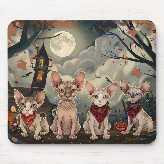 Sphynx Cat Halloween Spooky Mousepad (Vorne)