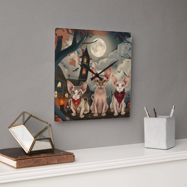 Sphynx Cat Halloween Spooky Quadratische Wanduhr (Büro)