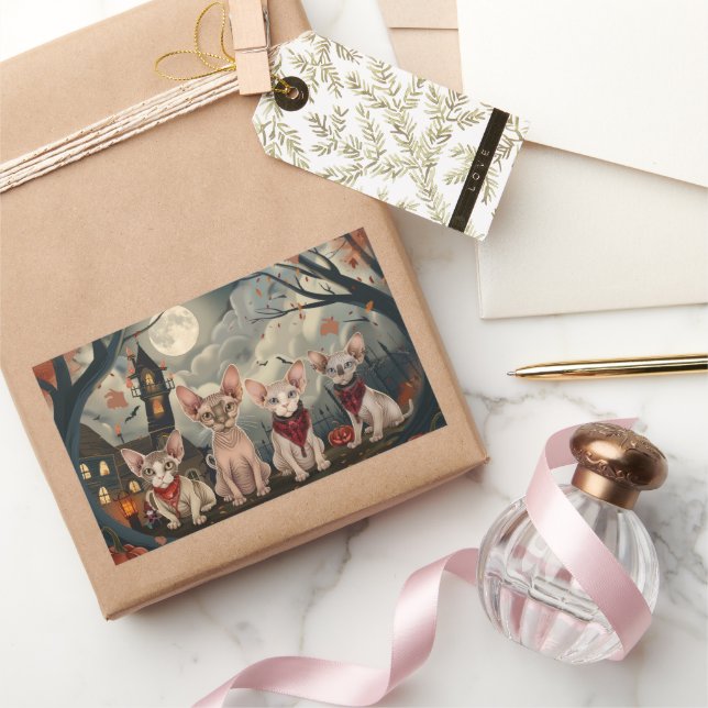 Sphynx Cat Halloween Spooky Rechteckiger Aufkleber (Schenken)