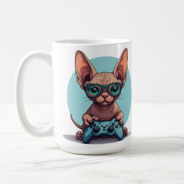 Sphynx Cat Holding Game Controller Kaffeetasse (Links)