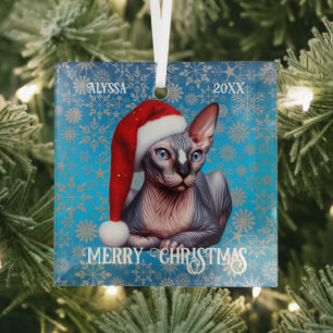 Sphynx Cat Hübsch Blue Christmas Ornament Aus Glas