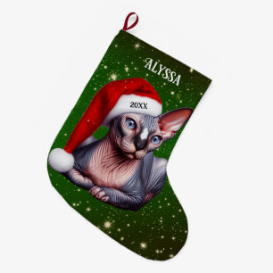 Sphynx Cat Hübsch Green Christmas Großer Weihnachtsstrumpf