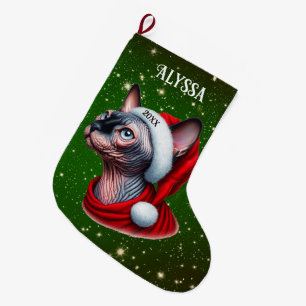 Sphynx Cat Hübsch Green Christmas Großer Weihnachtsstrumpf