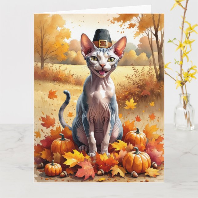 Sphynx Cat im Herbst lässt Erntedank Art Karte (Gelbe Blume)