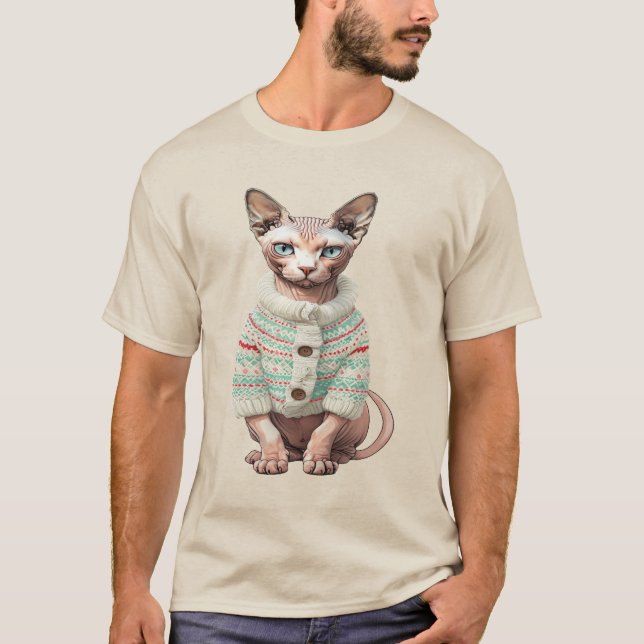 Sphynx Cat in Cosy Winter Sweater - Einzigartiges  T-Shirt (Vorderseite)