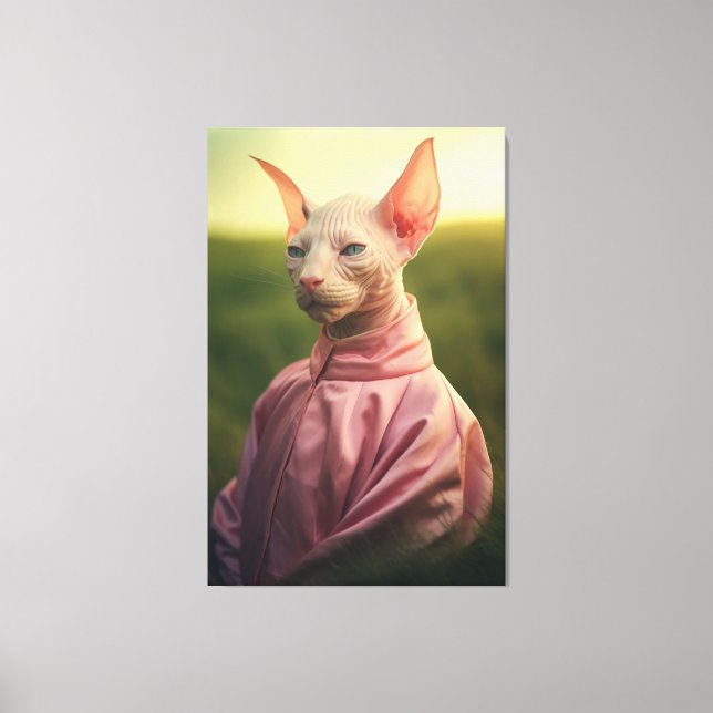 Sphynx Cat in Outfit – Vibrant Nature Scene Leinwanddruck (Vorderseite)