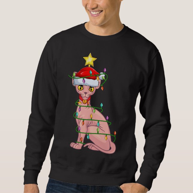 Sphynx Cat Lighting Xmas Tree Matching Sphynx Cat Sweatshirt (Vorderseite)