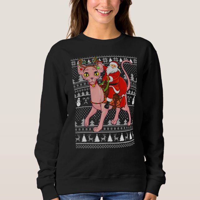 Sphynx Cat Lover Santa Riding Sphynx Cat Ugly Chri Sweatshirt (Vorderseite)