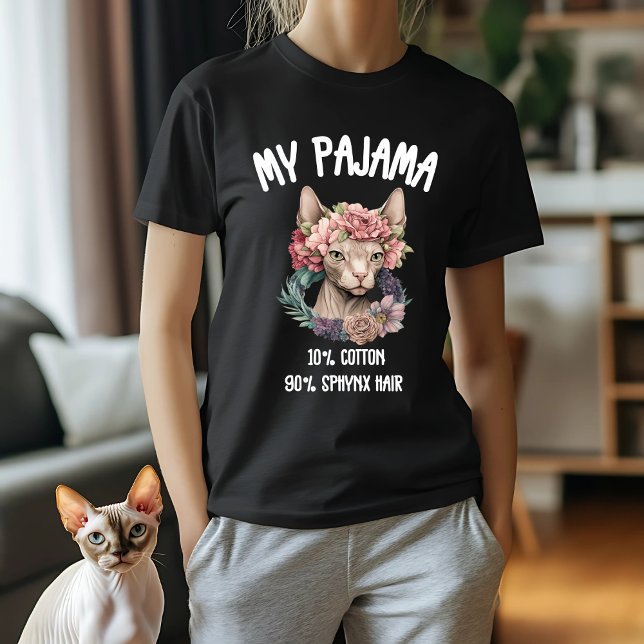 Sphynx Cat Lover's Pajama Design mit Blumenkrone T-Shirt (Von Creator hochgeladen)