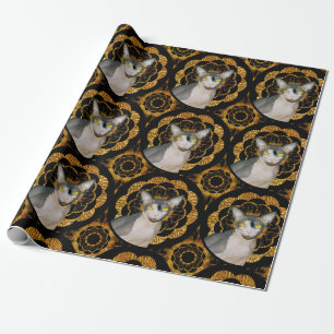 Sphynx Cat Ninja Black und Gold Retro Style Geschenkpapier