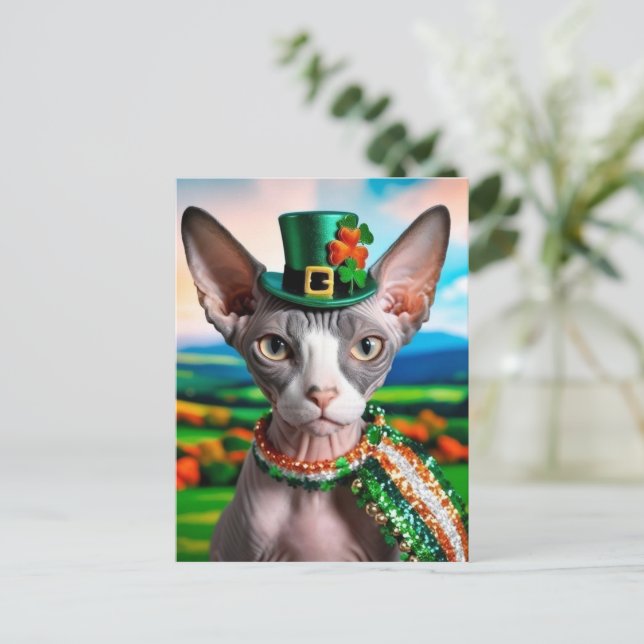 Sphynx Cat Postcard St. Patrick's Day Irland Postkarte (Stehend Vorderseite)
