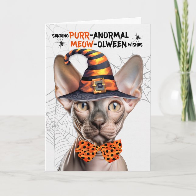 Sphynx Cat PURRanormales MEOWolween Feiertagskarte (Vorderseite)