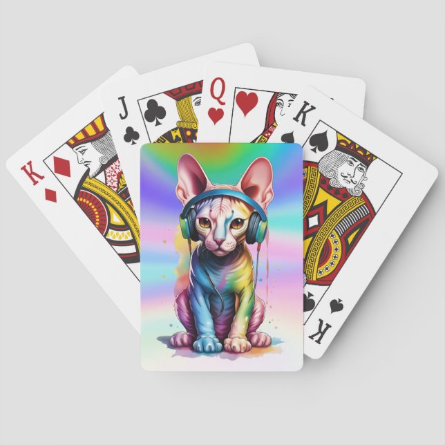 Sphynx Cat Rainbow Kopfhörer Spielkarten (Rückseite)